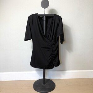 Ann Taylor Black Faux Wrap Blouse